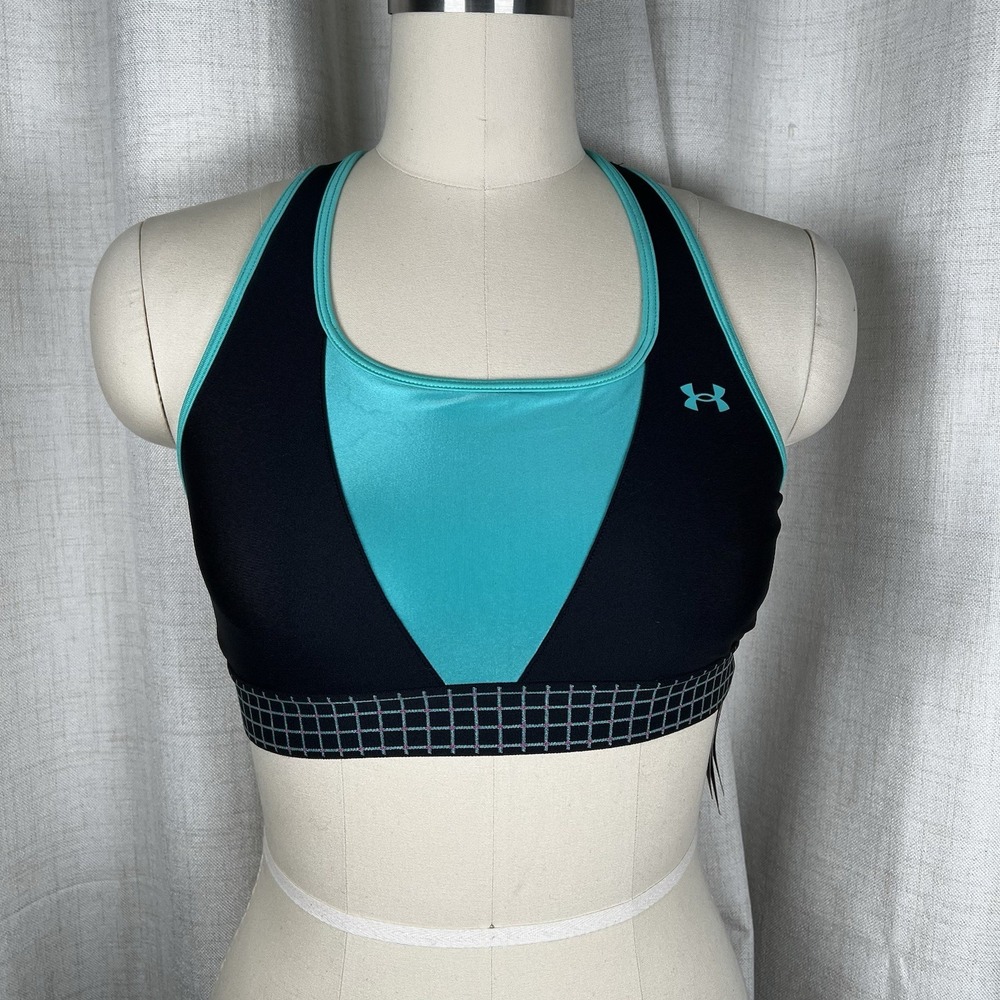 New! Under Armour Mid Crossback Sports‎ Bra Womens Medium Black Teal 1366330